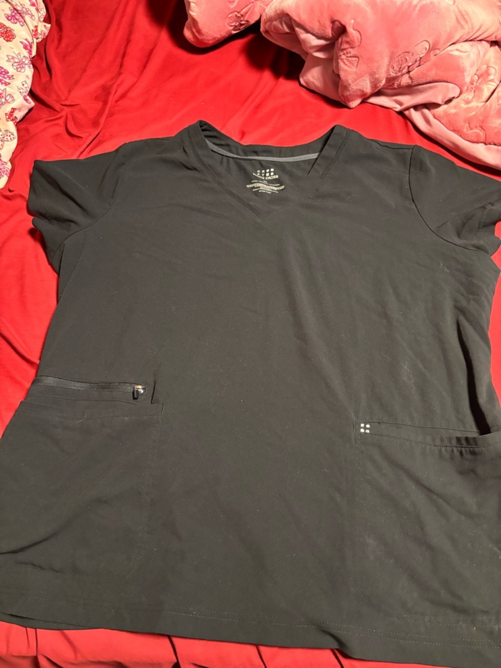 White Cross Men's Black V-Neck Short Sleeve Shirt with Front Pockets